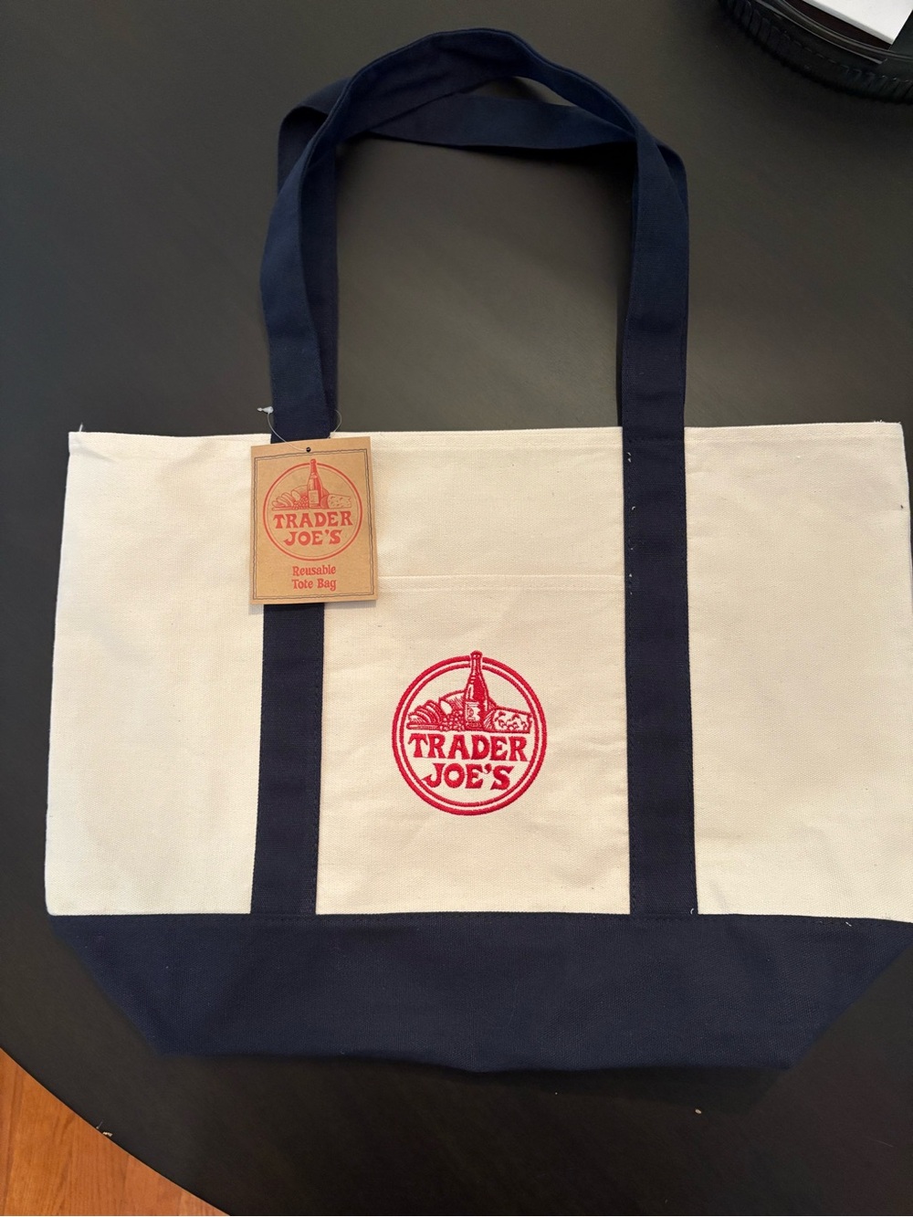 NWT Viral Trader Joe's Canvas  Large Tote Bag in Navy & Cream